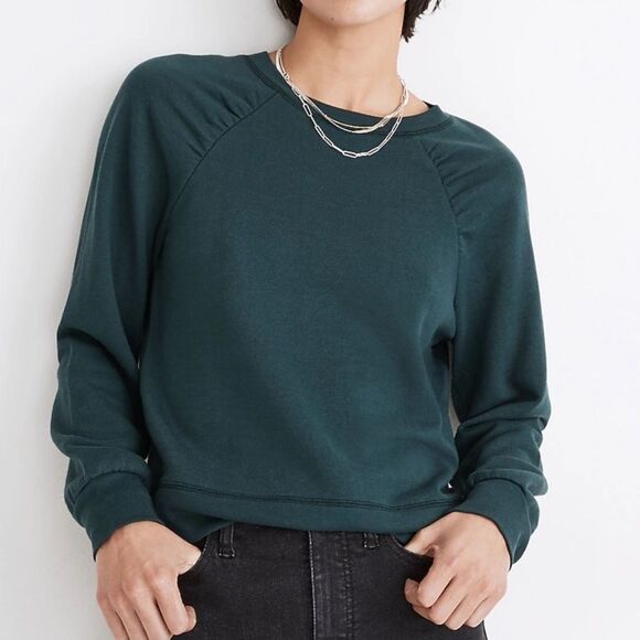 Madewell Forrest Green Gathered Puff-Sleeve Crew Cut Sweatshirt Size XXS - Picture 1 of 10